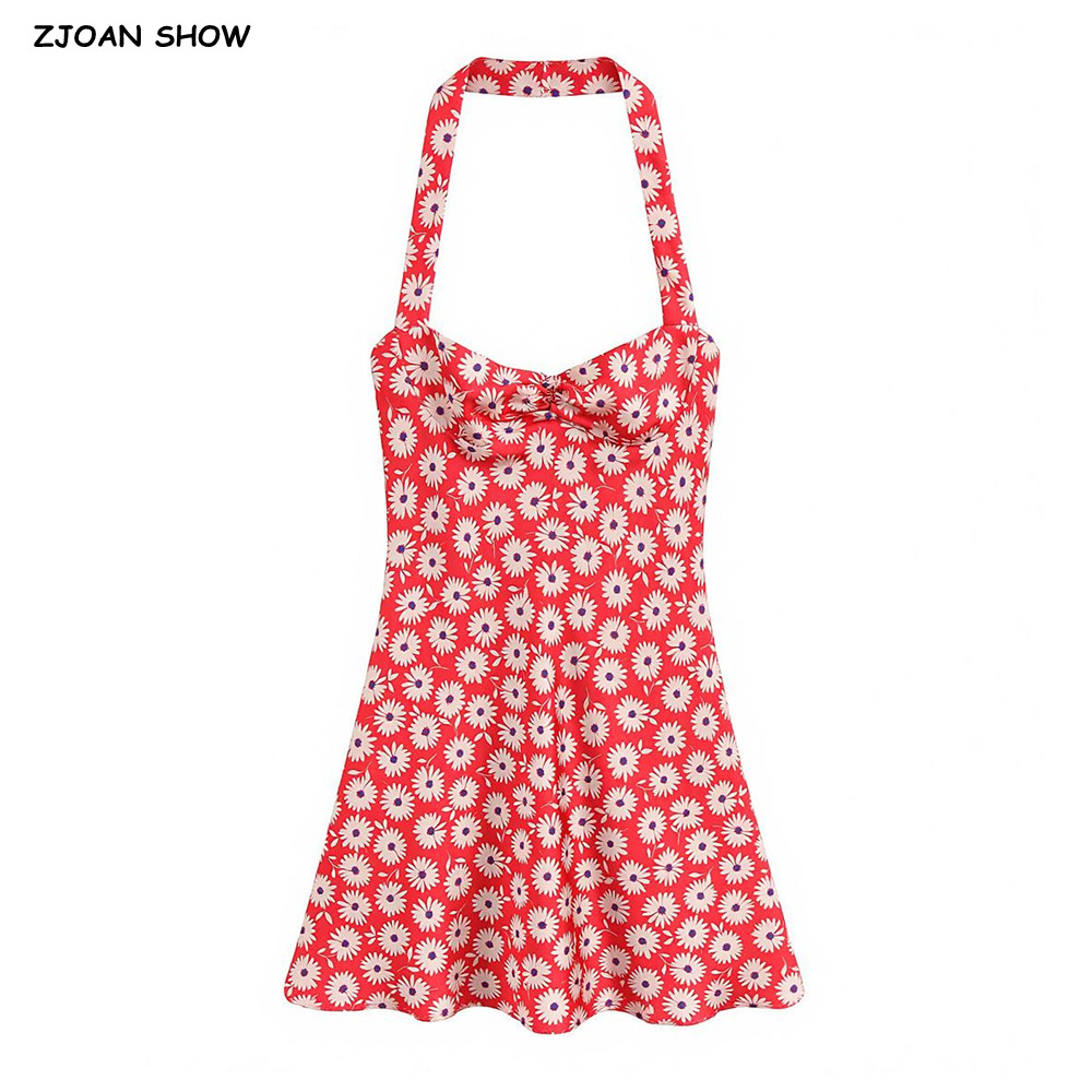 Ruched Dress Mini - Sexy Red Daisey Floral Print Front