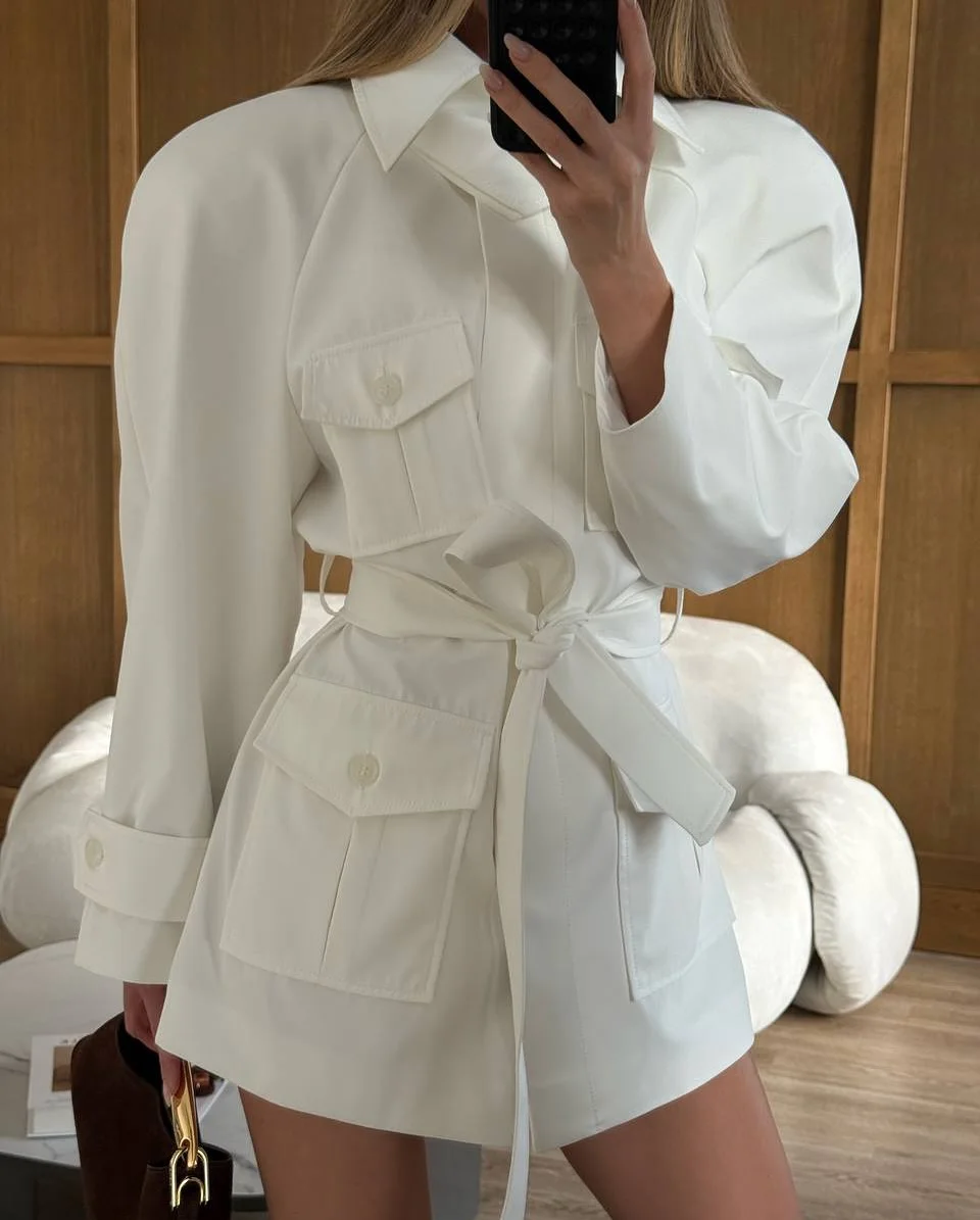 Lady White Cargo Shirt Jacket  - đánh giá và giá Women'S Fashion Utility Belt