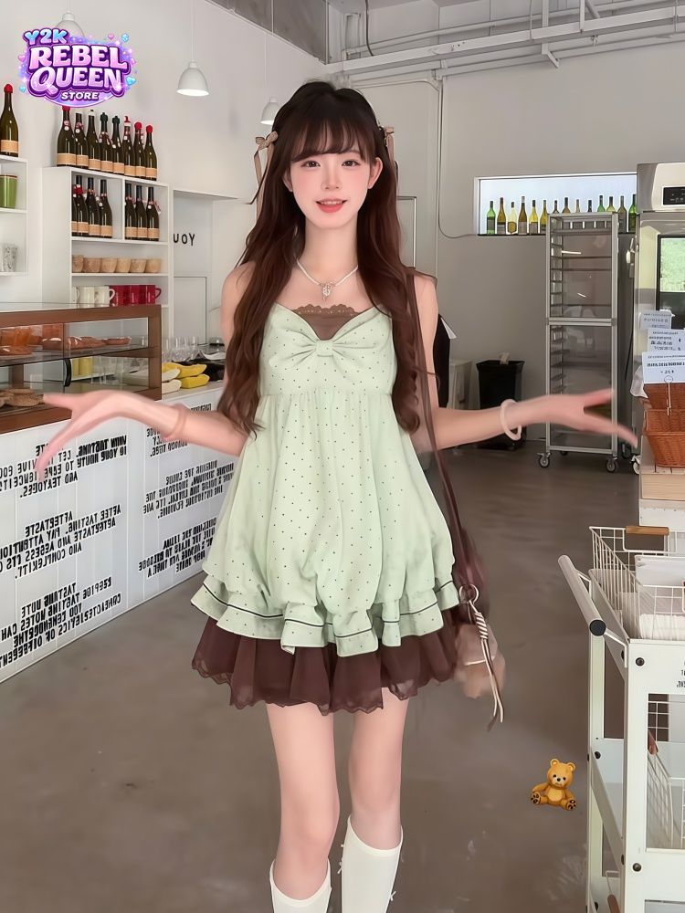 Coquette Sweet Korean Polka Do - đánh giá và giá Ruched Dress Mini